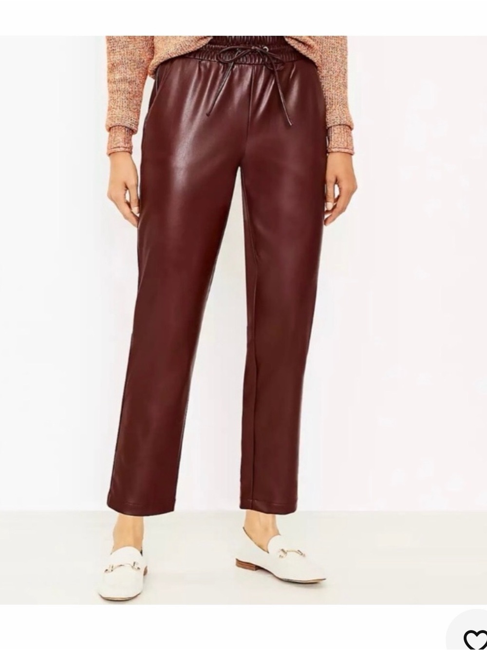 LOFT Faux Leather Drawstring Pant - Burgundy/Brown - Medium - Womens